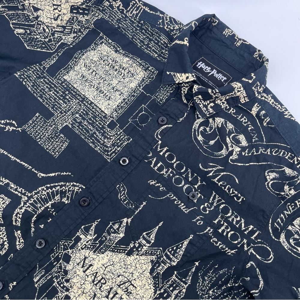 Harry Potter Marauders Map AOP Short Sleeve Button Up Men’s Size Small